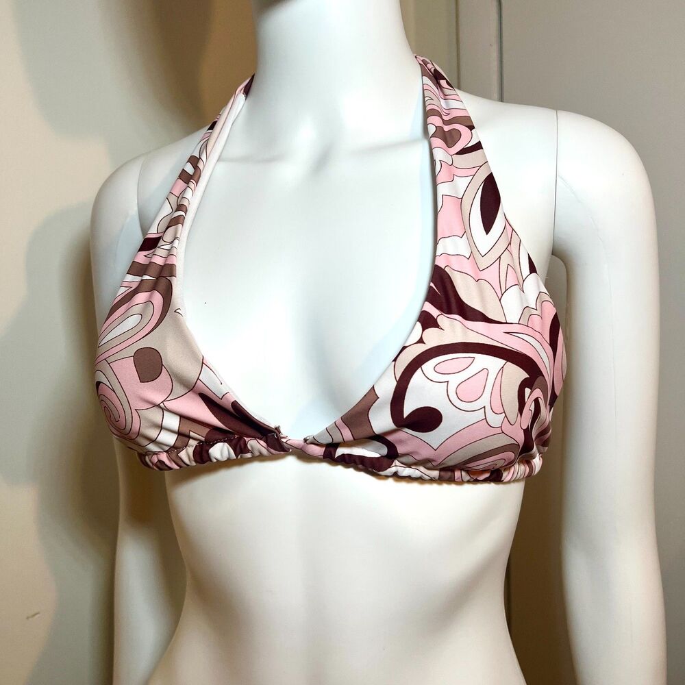 Refuge Vintage Y2K Halter Bikini Top XL Groovy 60s Retro CoconutGirl Psychedelic